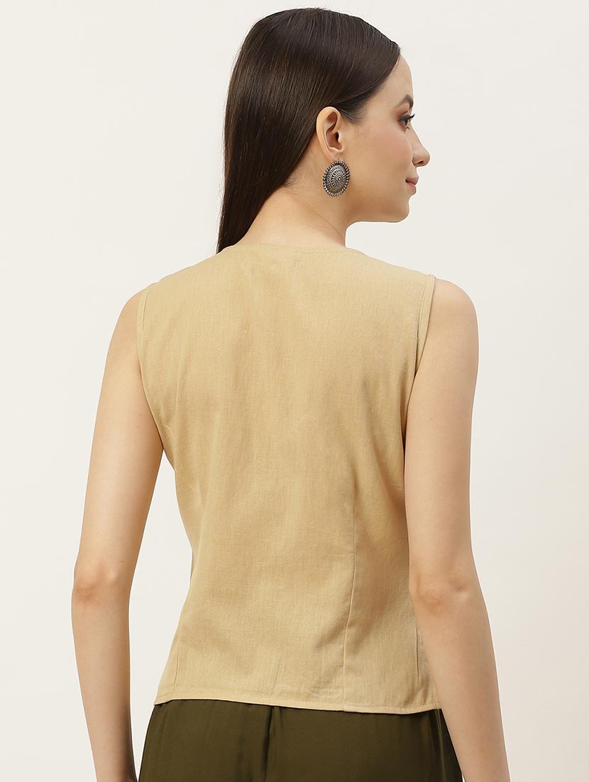 v-neck solid stitched blouse - 20009519 - Standard Image - 2