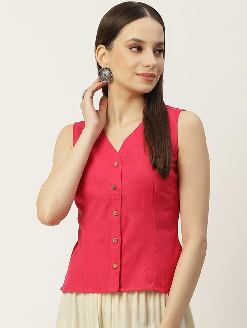 women pink v neck blouse - 20009520 - Standard Image - 0