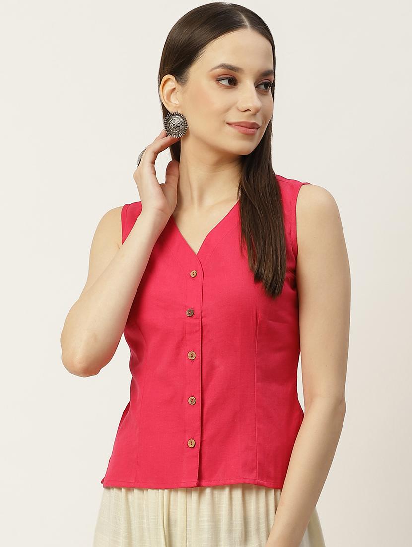 women pink v neck blouse - 20009520 - Zoom Image - 0