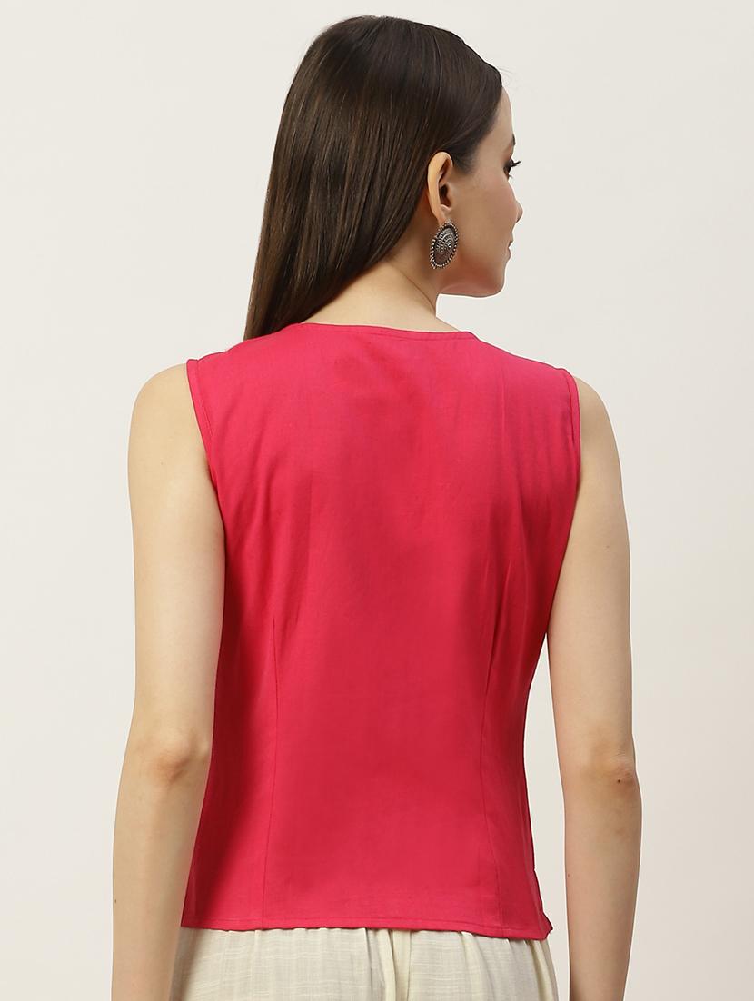 women pink v neck blouse - 20009520 - Standard Image - 2
