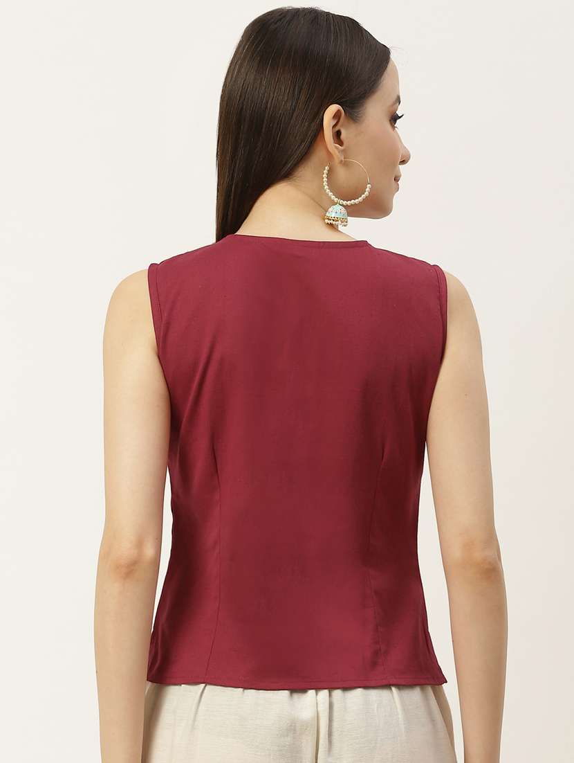 women maroon v-neck blouse - 20009545 - Standard Image - 2