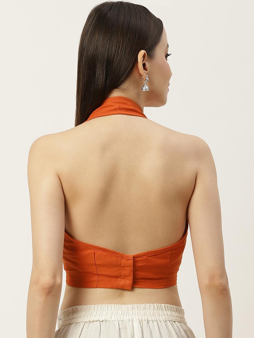 women orange halter neck blouse - 20009554 - Standard Image - 2