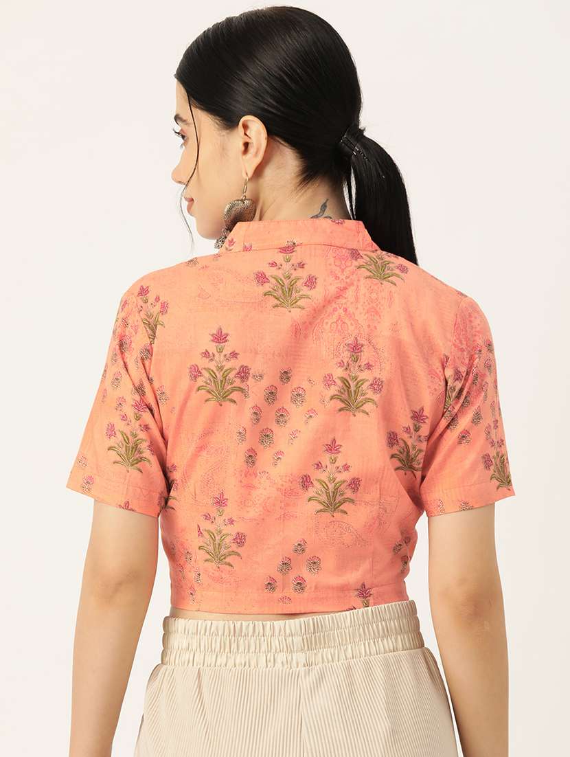 women peach v-neck blouse - 20009625 - Standard Image - 2