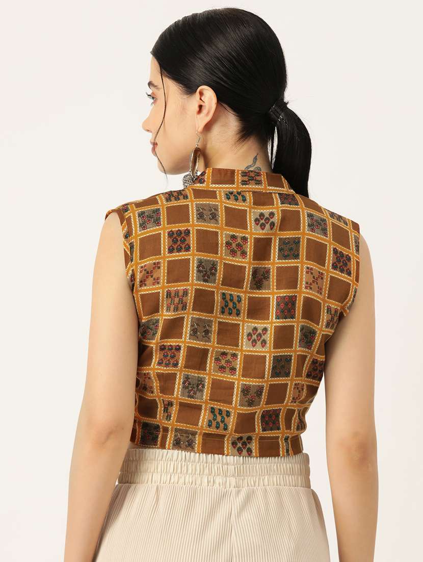 women brown v-neck blouse - 20009636 -  Standard Image - 2