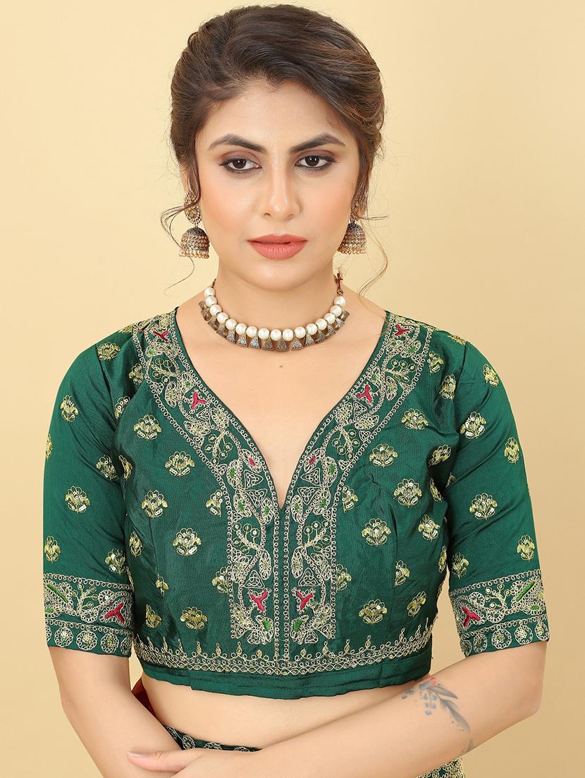 red embroidered saree with blouse - 20009689 - Standard Image - 2