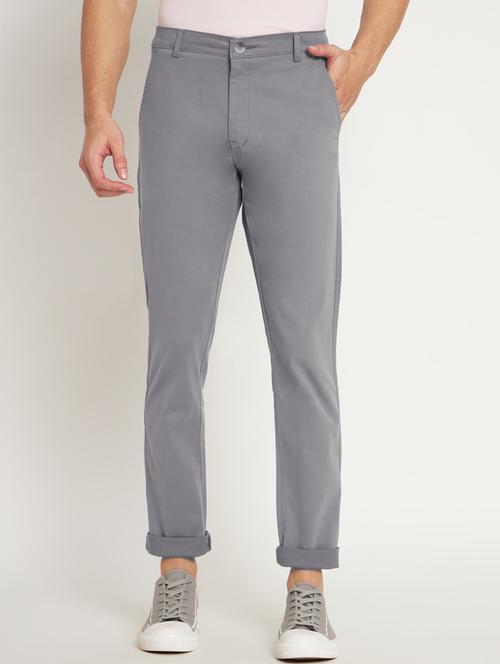 grey cotton flat front casual trousers - 20009708 - Standard Image - 0