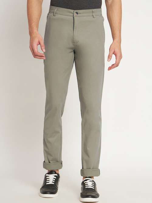 green cotton flat front casual trousers - 20009711 - Standard Image - 0