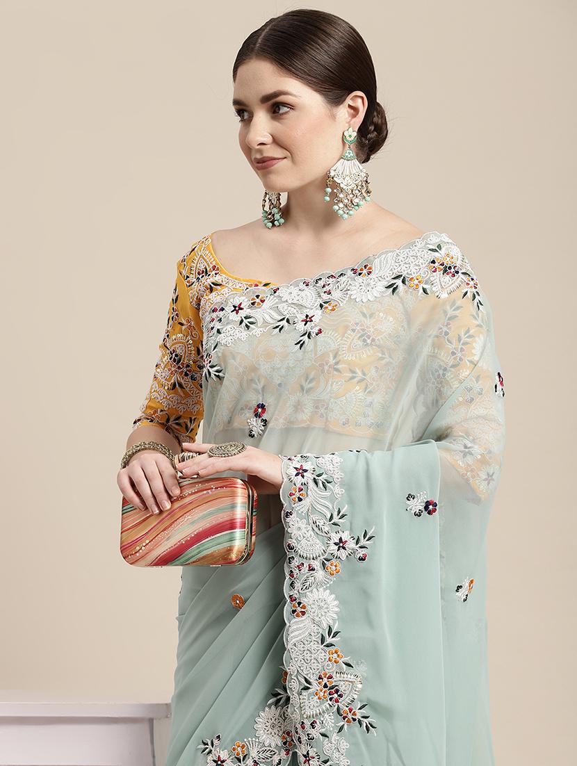 women's embroidered saree with blouse - 20009733 - Standard Image - 2