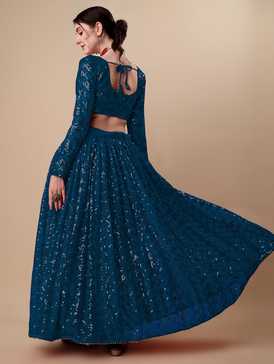 blue self design semi-stitched flared lehenga - 20009739 - Standard Image - 2