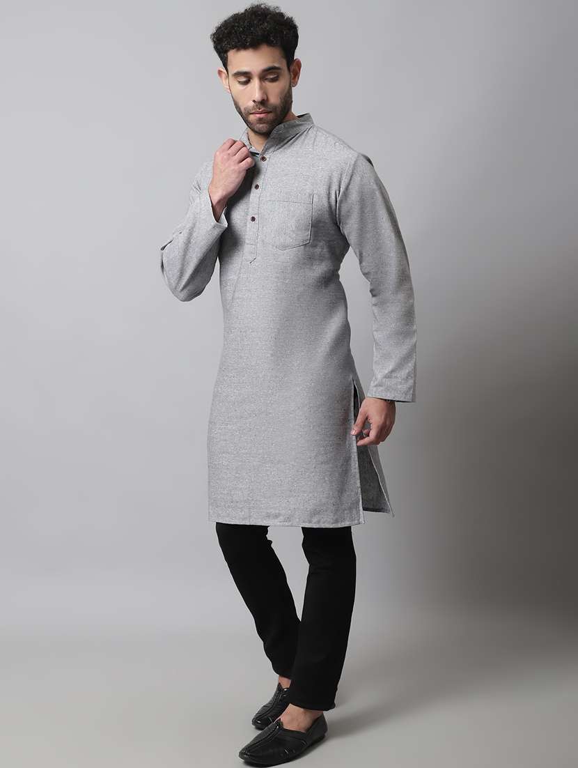 mandarin neck solid long kurta - 20009824 -  Standard Image - 2