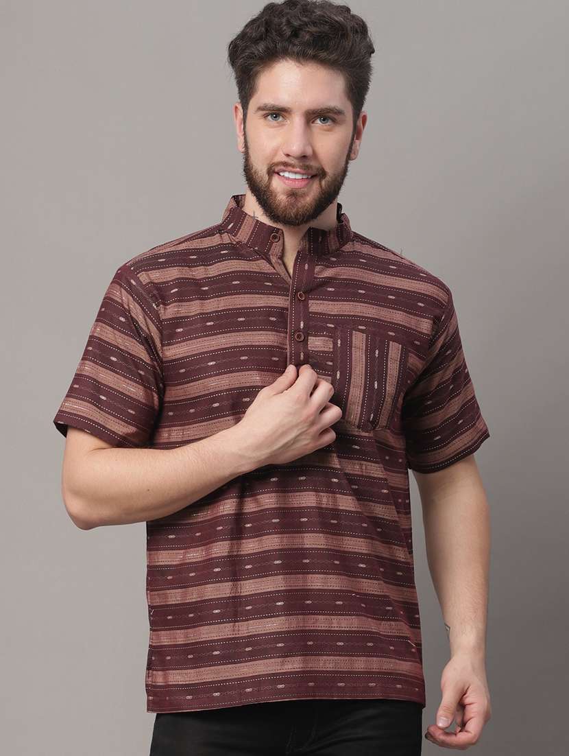 mandarin neck striped short kurta