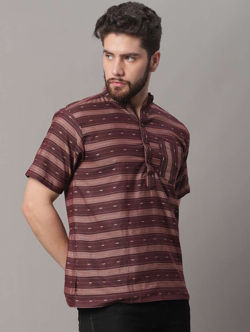mandarin neck striped short kurta - 20009829 -  Standard Image - 2