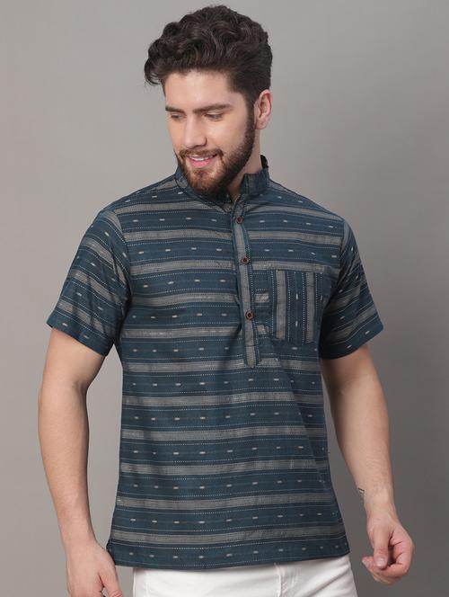 mandarin neck striped short kurta - 20009831 -  Standard Image - 0