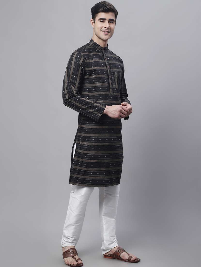 mandarin neck striped long kurta - 20009832 -  Standard Image - 2