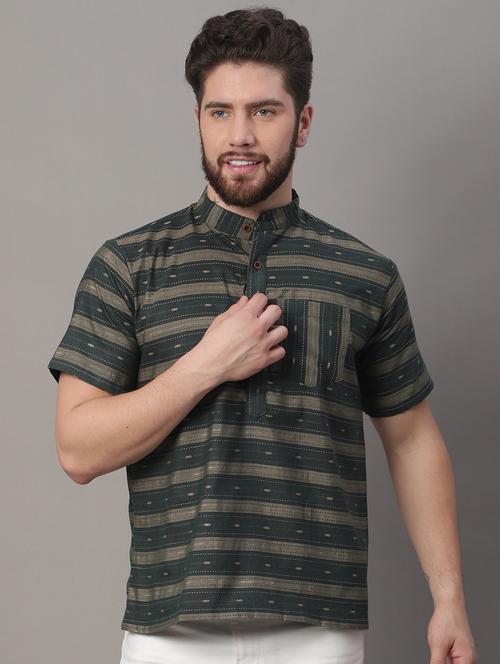 mandarin neck striped short kurta - 20009835 -  Standard Image - 0