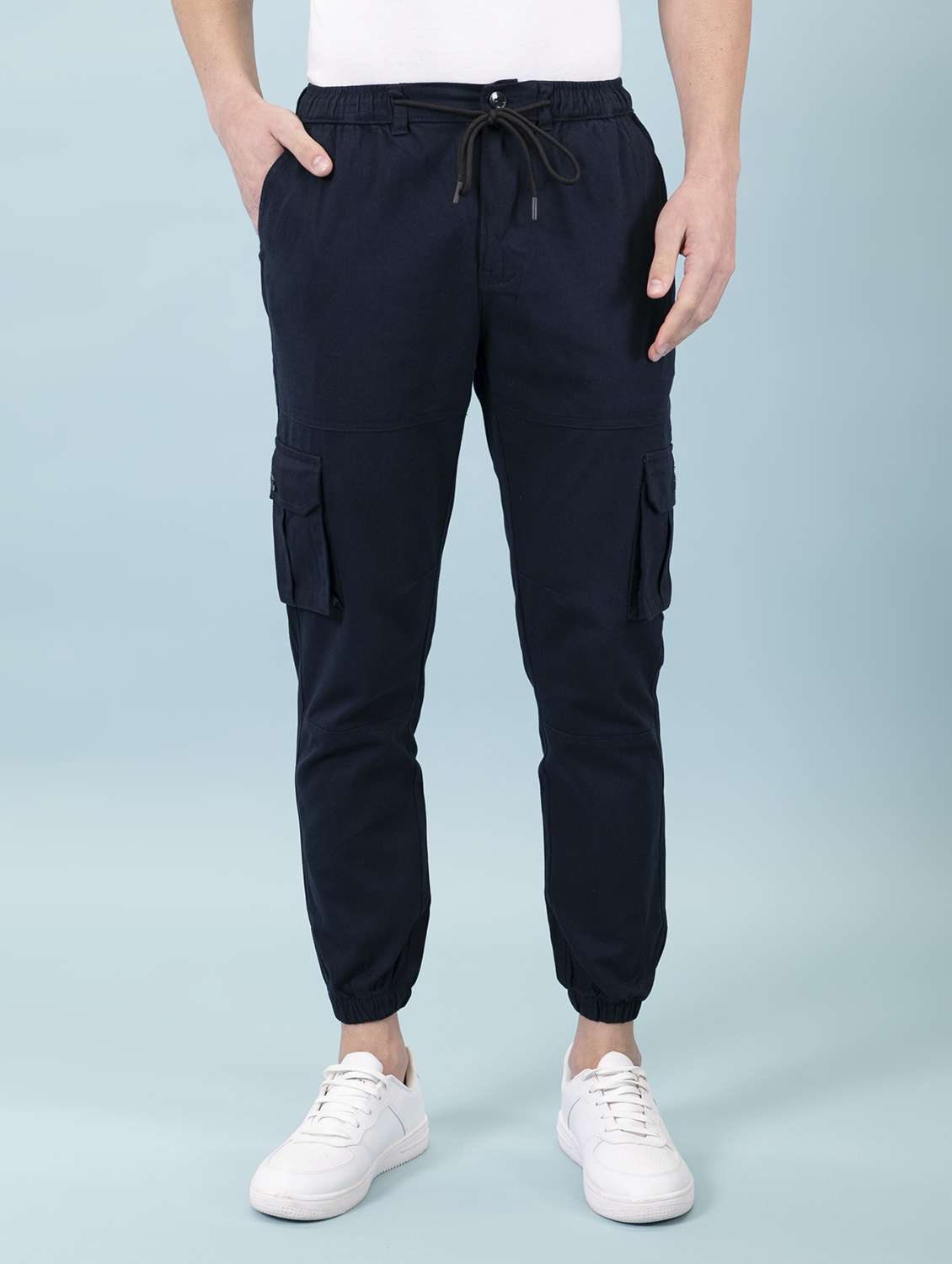 navy blue cotton cargos casual trouser