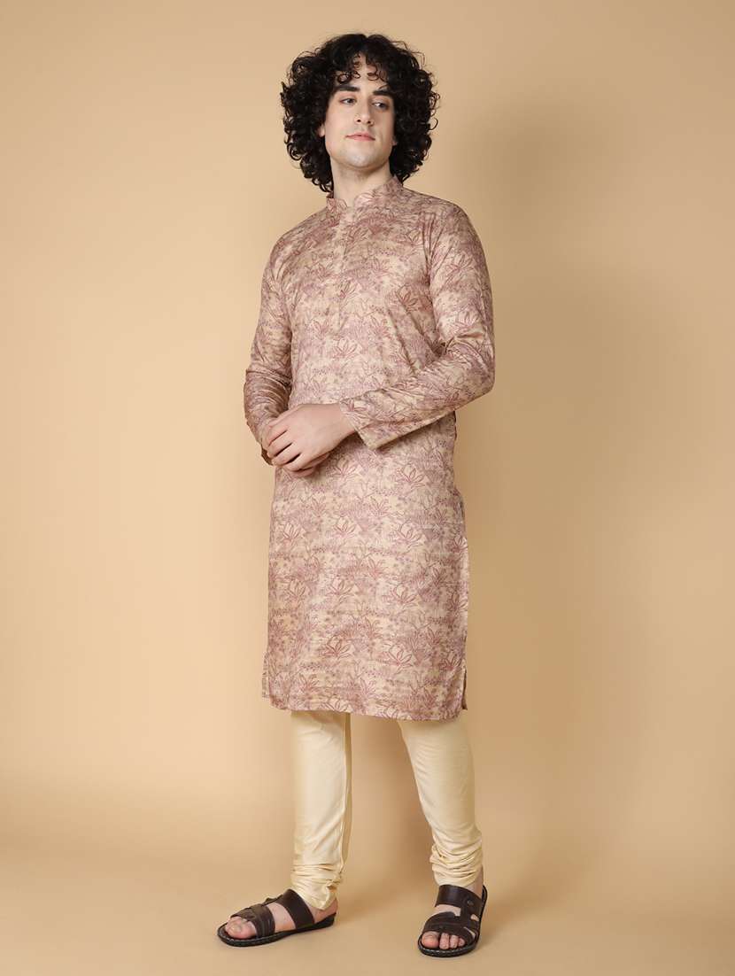 men printed mandarin neck long kurta - 20011611 -  Standard Image - 2
