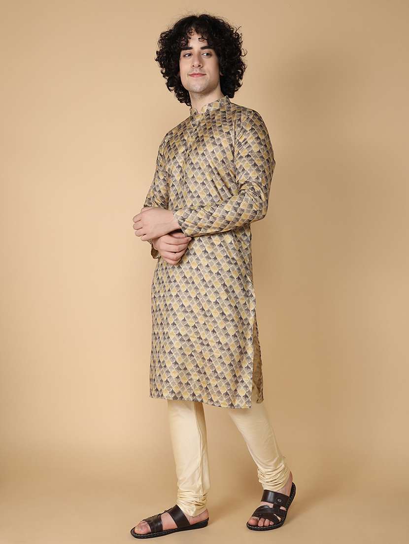 men printed mandarin neck long kurta - 20011619 - Standard Image - 2