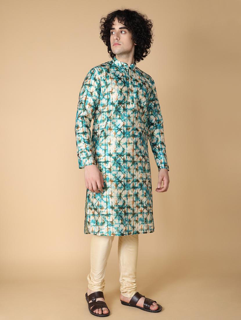 mandarin neck printed long kurta - 20011623 - Standard Image - 2