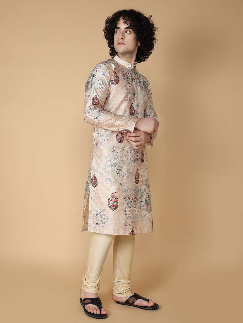 mandarin neck printed long kurta - 20011624 -  Standard Image - 2