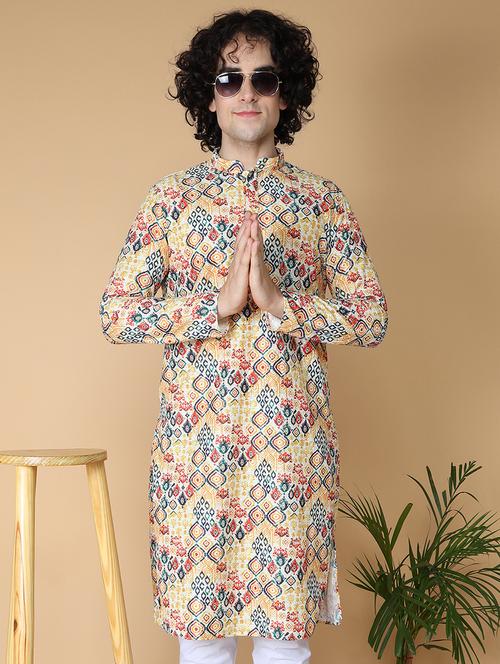 men printed mandarin neck long kurta - 20011625 - Standard Image - 0