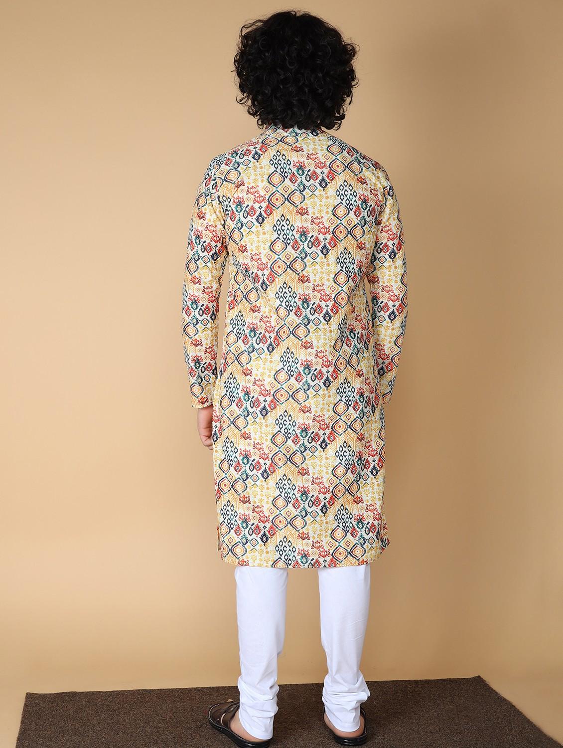 men printed mandarin neck long kurta - 20011625 - Standard Image - 2