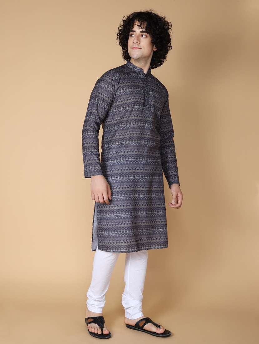 mandarin neck printed long kurta - 20011628 - Standard Image - 2