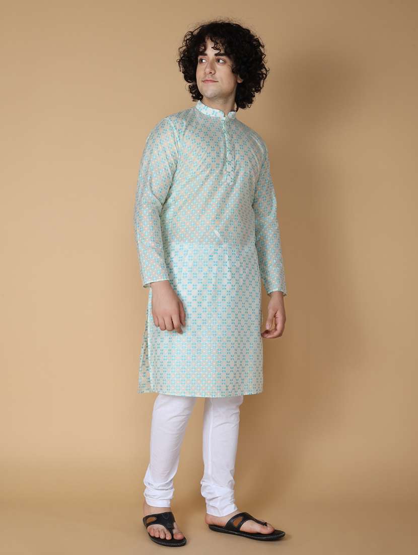 mandarin neck self design long kurta - 20011632 - Standard Image - 2