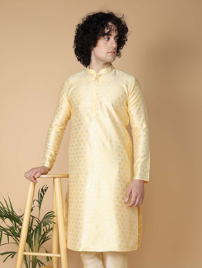 mandarin neck self design long kurta