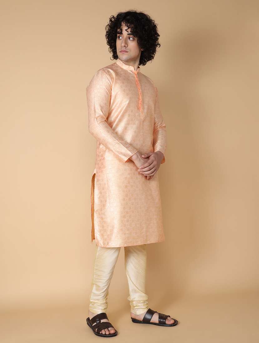 mandarin neck self design long kurta - 20011638 -  Standard Image - 2