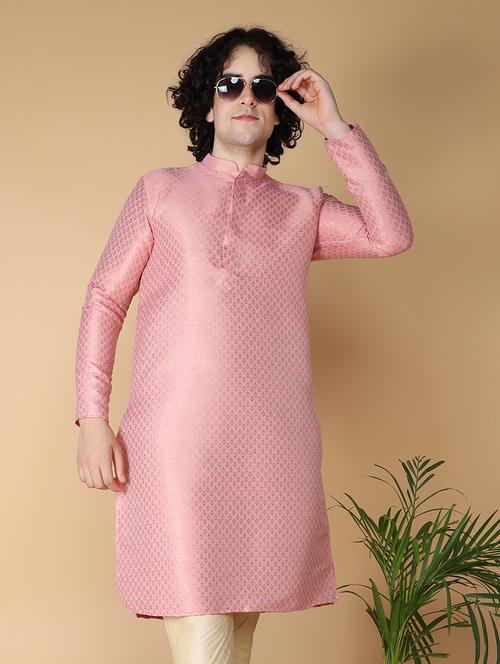 mandarin neck self design long kurta - 20011640 - Standard Image - 0