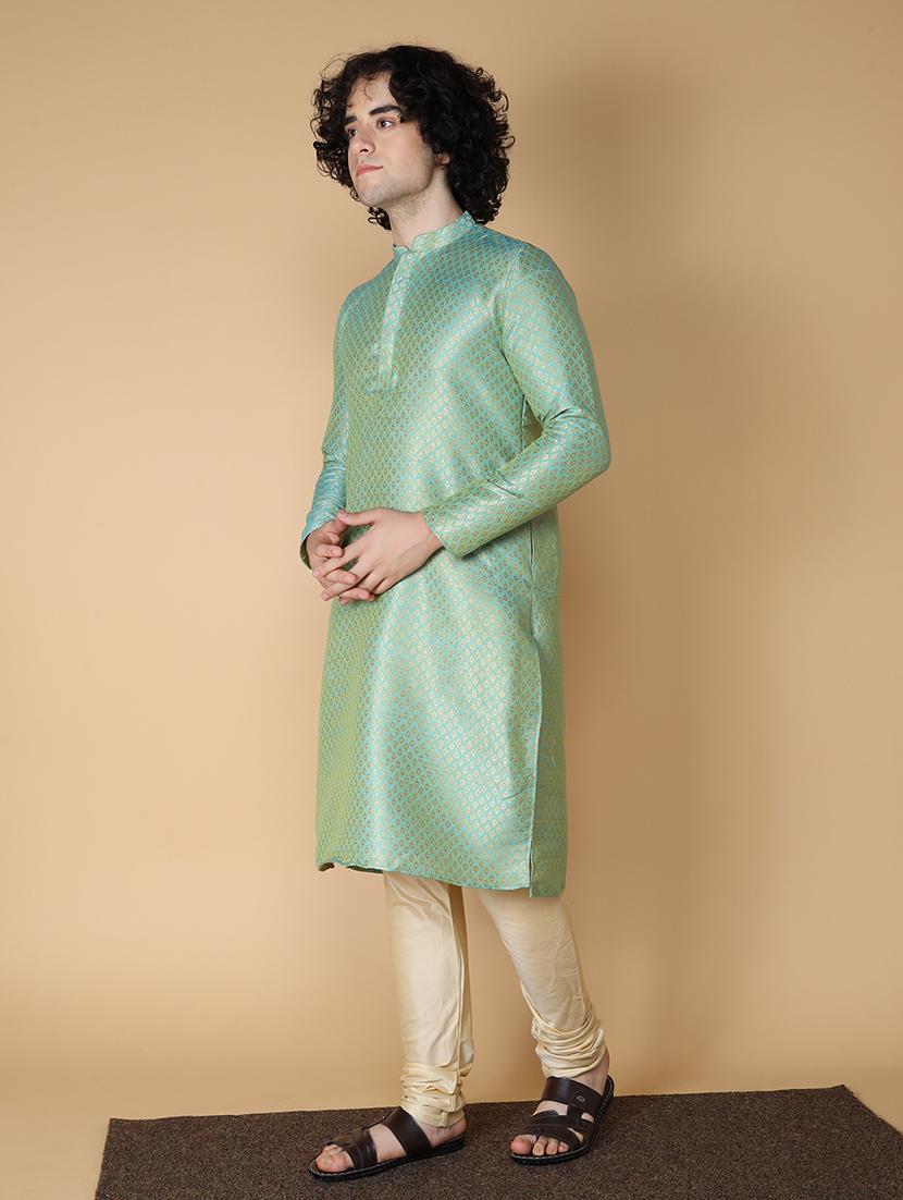 mandarin neck self design long kurta - 20011642 - Standard Image - 2