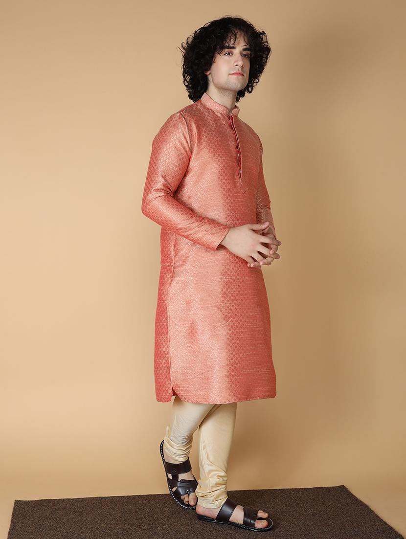 mandarin neck self design long kurta - 20011644 - Standard Image - 2