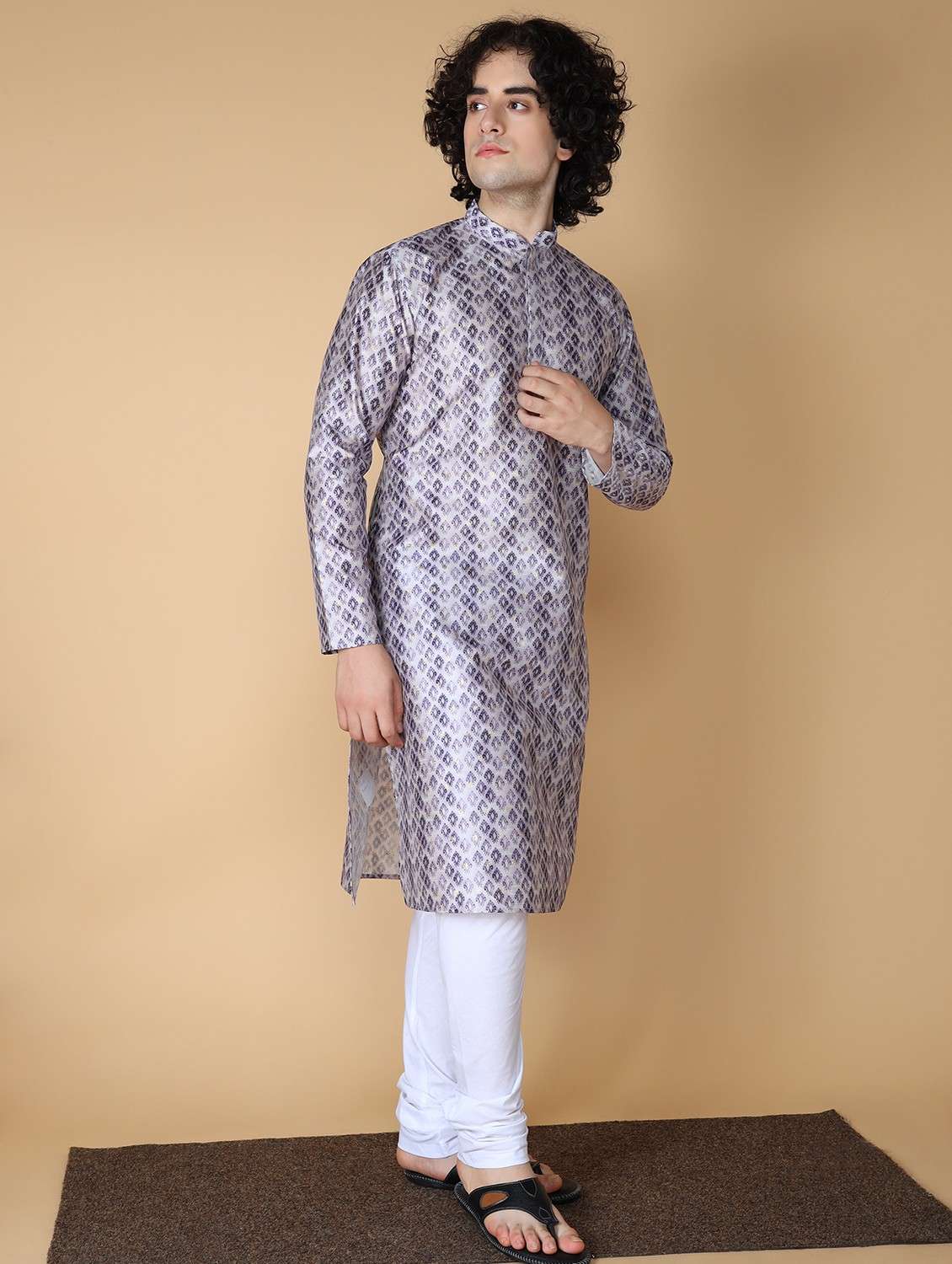mandarin neck printed long kurta - 20011652 - Standard Image - 2