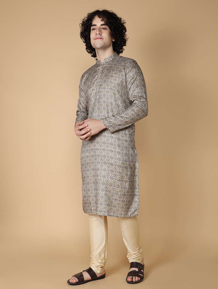 mandarin neck printed long kurta - 20011669 - Standard Image - 2