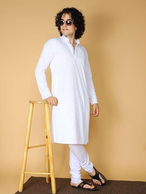 men embroidered kurta churidar ethnic wear set - 20011704 -  Standard Image - 0