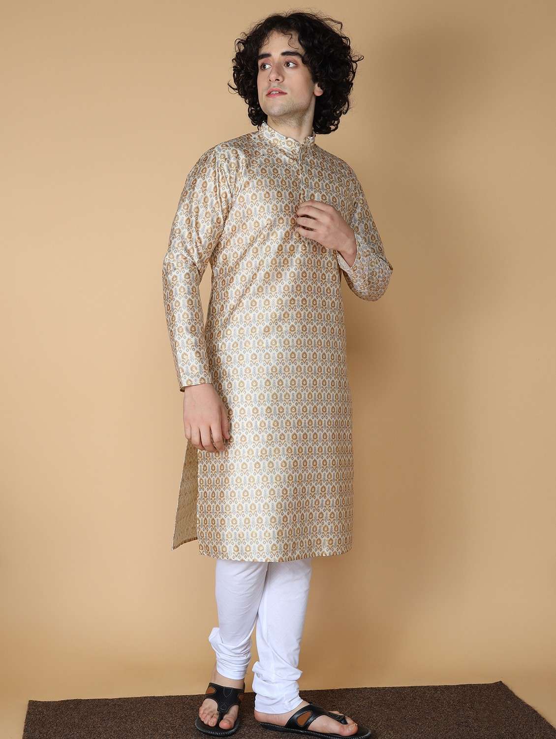 men self design kurta churidar ethnic wear set - 20011713 - Standard Image - 2
