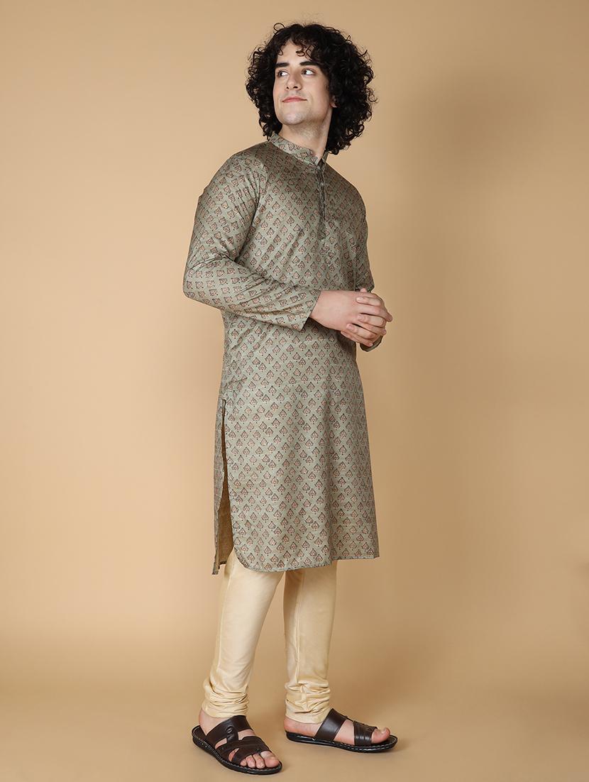 green pure silk kurta pyjama ethnic wear set - 20011729 - Standard Image - 2