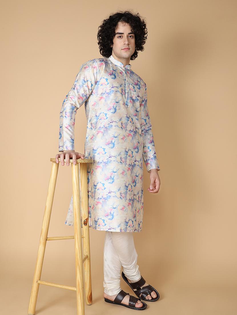 men printed kurta churidar ethnic wear set - 20011737 - Standard Image - 2