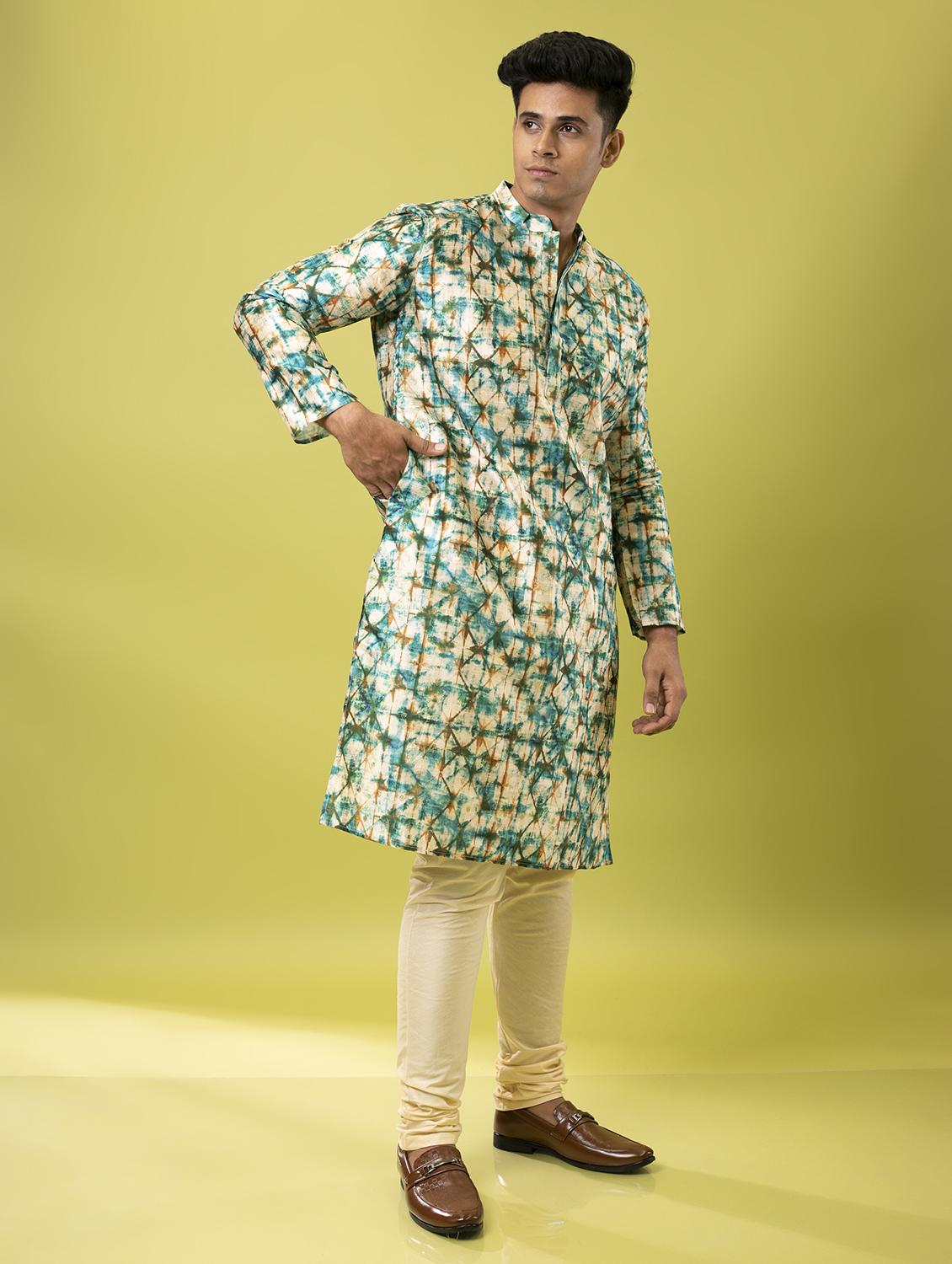 men printed kurta churidar ethnic wear set - 20011738 - Standard Image - 2