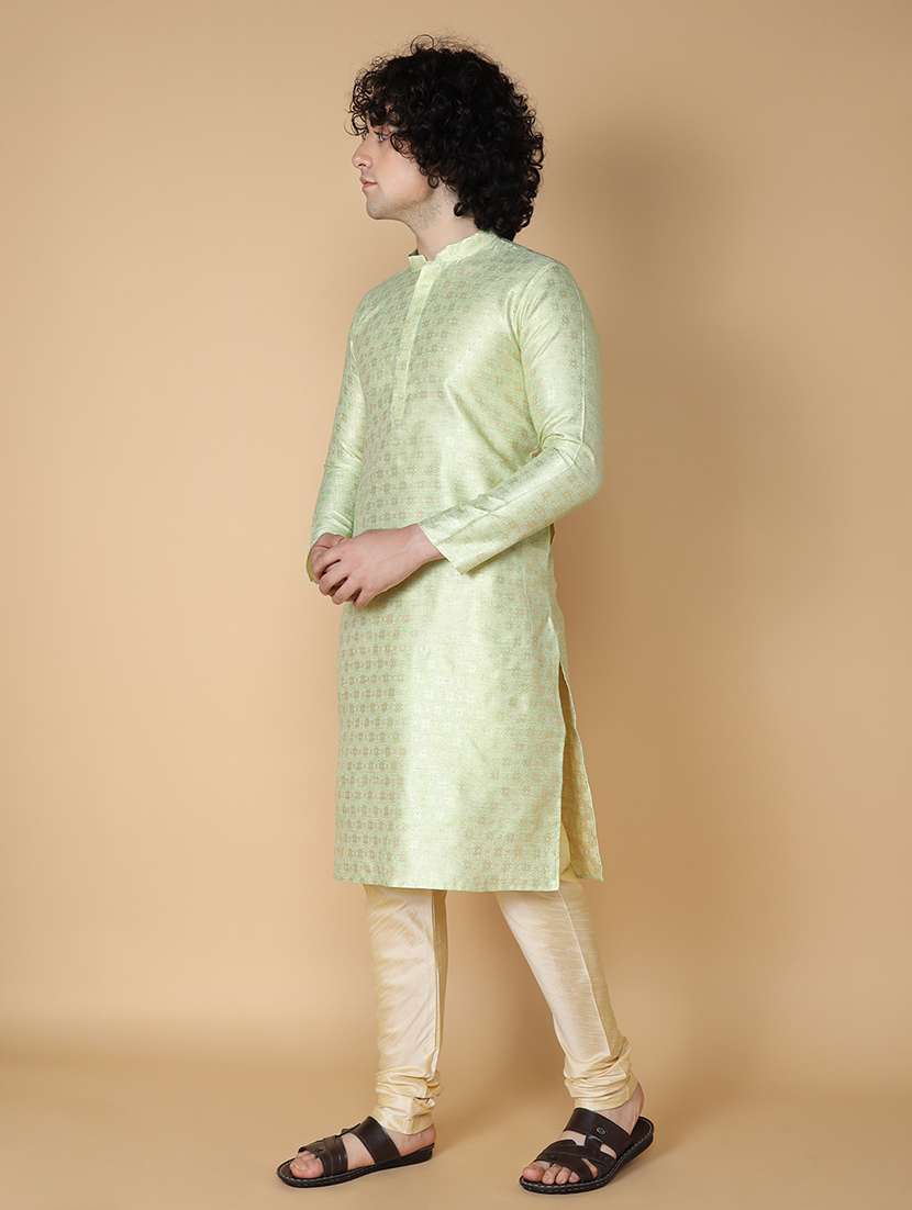 green pure silk kurta pyjama ethnic wear set - 20011742 - Standard Image - 2