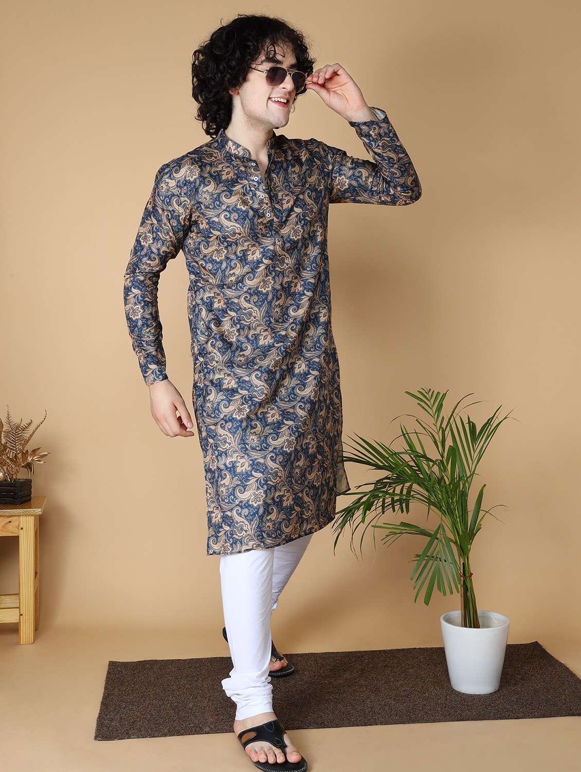 men printed kurta churidar ethnic wear set - 20011744 - Standard Image - 2