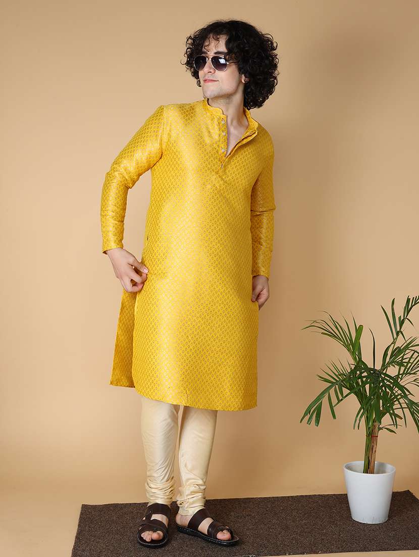 men self design kurta churidar ethnic wear set