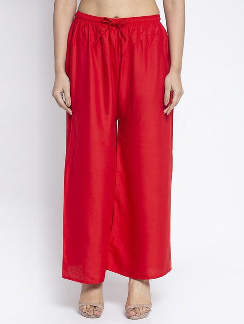 red rayon palazzos - 20011797 -  Standard Image - 0