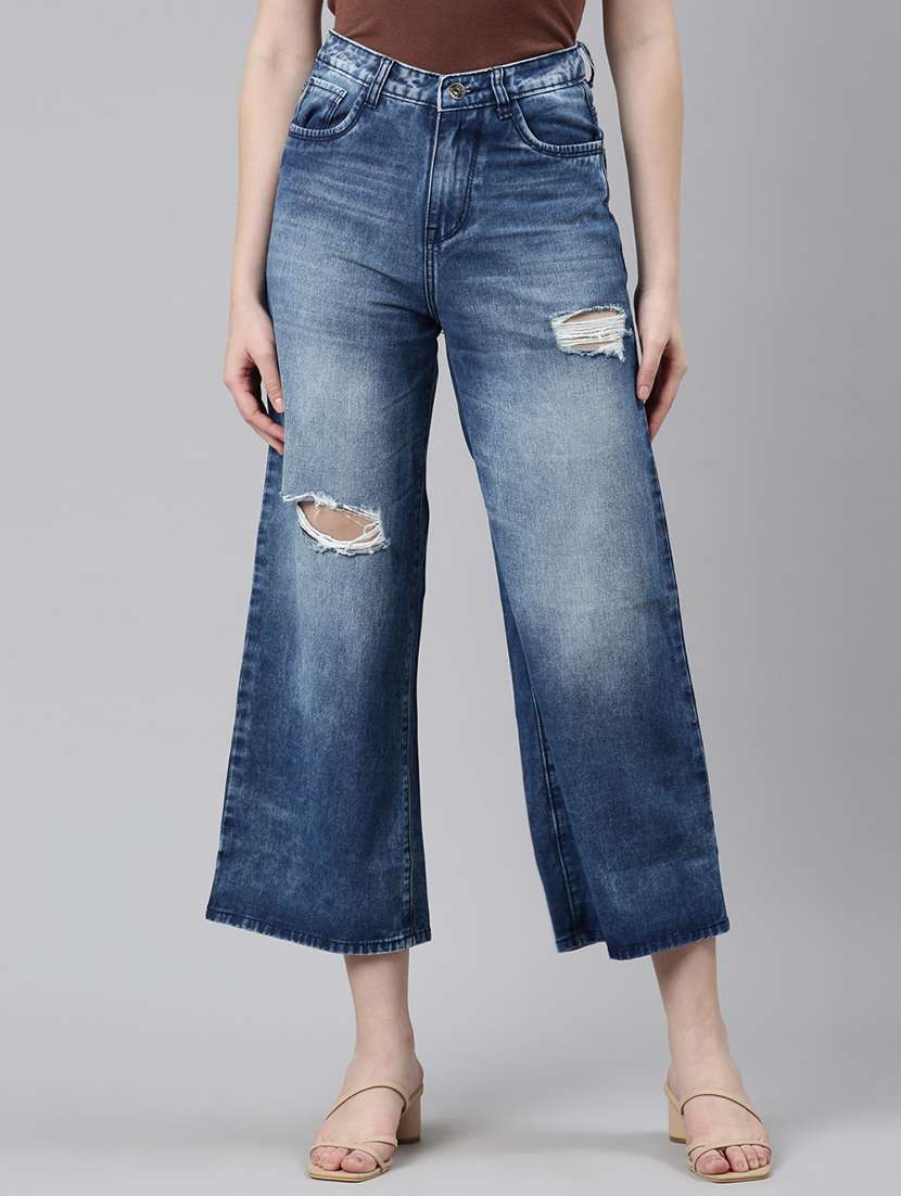 women's distress wide leg jeans