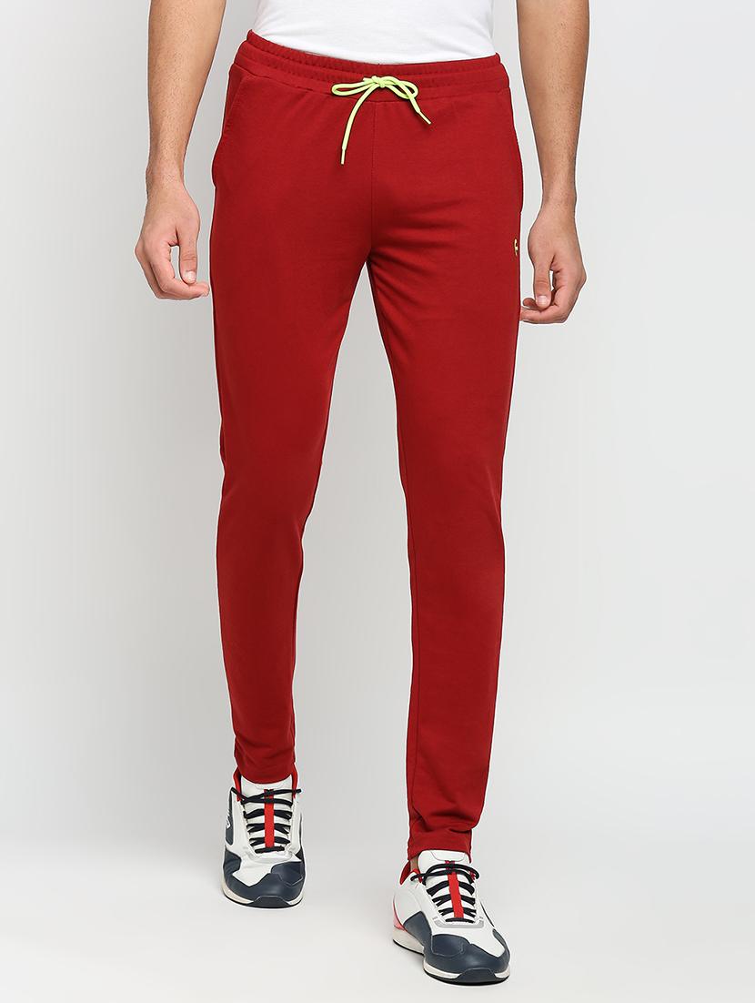 red cotton blend joggers track pant