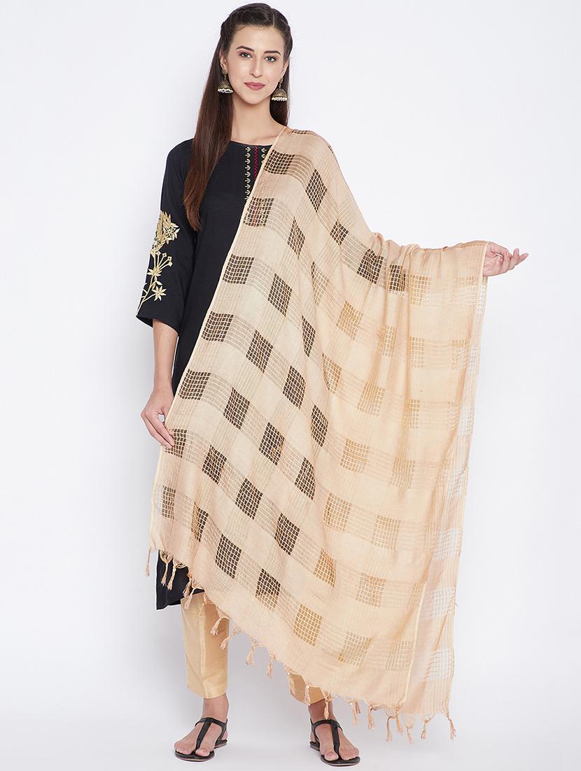 beige cotton dupatta - 20012055 -  Zoom Image - 0