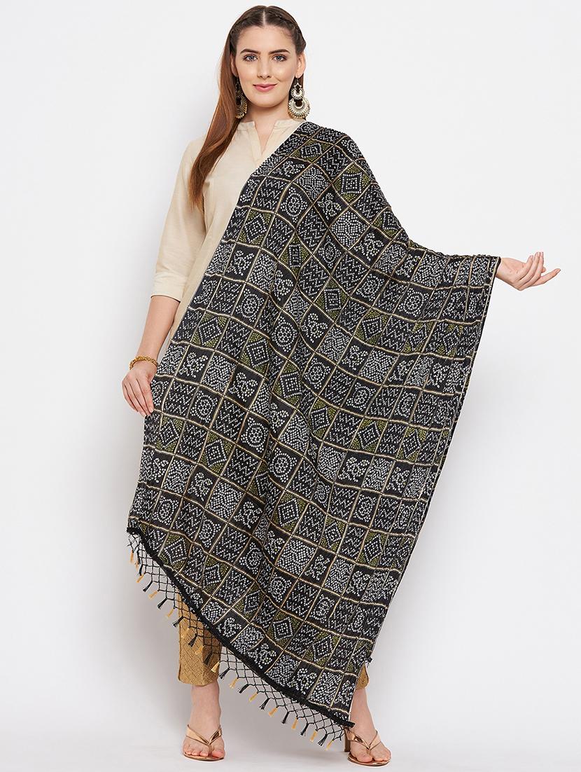 black silk blend dupatta - 20012115 - Zoom Image - 0