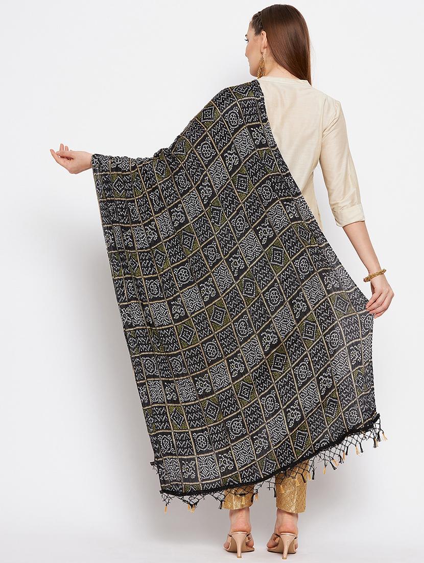 black silk blend dupatta - 20012115 - Standard Image - 2
