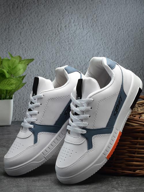 white synthetic lace up sneakers - 20012889 - Standard Image - 0